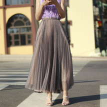 Gray Full Pleated Tulle Skirt Outfit Women Custom Plus Size Long Tulle Skirt image 9