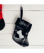 Dog Christmas Stocking “Woof&quot; Puppy Pet White &amp; Black Plaid Mini 7&quot; NEW - £7.76 GBP