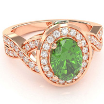 Three Stone Peridot Diamond Peekaboo Halo Engagement Ring In 14k Rose Gold - £638.68 GBP