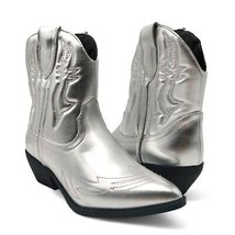 Soda Rigging-S Size 7 Silver Metallic Western Stitch Block Heel Ankle Boots - $39.99