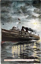 Moonlight view of D. &amp; C.&#39;s Steamer City of Cleveland Lake Erie vintage postcard - £9.42 GBP
