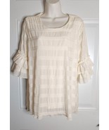 ALFANI Ivory Double Ruffle Short Sleeve Silky Chiffon Fabric Scoop Neck ... - $14.24