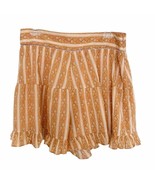Urban Outfitters Orange Prairie Floral High Waist Ruffle Hem Shorts Larg... - £33.02 GBP