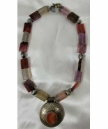 Vintage Artisan Agate Necklace pendant Jerusalem Judaica Signed - $101.87 CAD