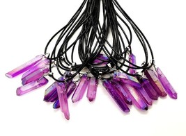 Spiritual Aura Quartz Purple Pink Free-Form Crystal Stone Pendant Cord Necklace - £6.34 GBP
