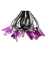 Spiritual Aura Quartz Purple Pink Free-Form Crystal Stone Pendant Cord N... - $7.94