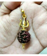 7 Mukhi Rudraksha Pendent with Lord Shiva Trishul Design Gold Plated Ene... - $19.00