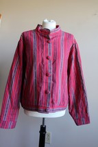 Unique Batik L Red Multicolor Striped 100% Cotton Button Front Jacket Ra... - £35.85 GBP