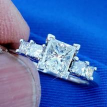 Earth mined Diamond Princess Engagement Ring Platinum Geometric Style So... - $5,600.25