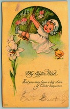 Child On Swing Lilies Baby Chick Easter Wish UNP DB Postcard F8 - £7.72 GBP