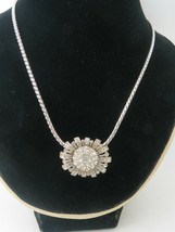 Vintage Rhinestone Flower Necklace Slide Weave Chain 19&quot; Hook Catch Silv... - £22.84 GBP