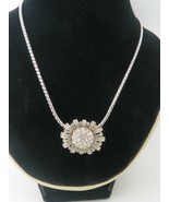 Vintage Rhinestone Flower Necklace Slide Weave Chain 19&quot; Hook Catch Silv... - £22.80 GBP