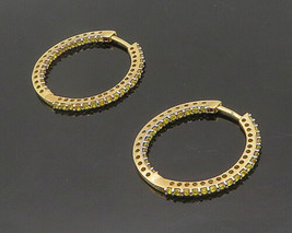 14K GOLD - Vintage Yellow Sapphire Shiny Round Hoop Earrings - GE013 - £344.32 GBP