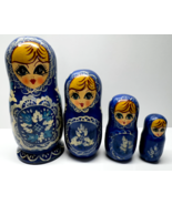 Vintage Ceprueb Nocag Four Wooden Russian Hand Painted Blue Nesting Doll... - $67.85 CAD