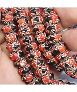 Venetian Inspired Glass Beads 10mm Red Multicolor Chevron Beads Necklace - $766.29 MXN