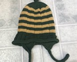 Hand Knit Hat Cap With ear flaps Toddler Wool Green Gold Stripe 6 mth - ... - $29.03