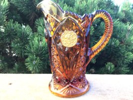 Amber Gold Coin Pattern Pitcher Made for Avon RARE EAPG - $44.88