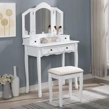 Roundhill Furniture Sanlo Wooden Vanity | Make Up Table and Stool Set | White - $237.99