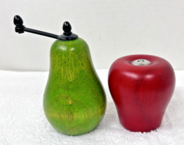 Red Apple Green Pear Wood Salt &amp; Pepper Grinder Set 5 1/4 &amp; 3 inch Tall - $29.21