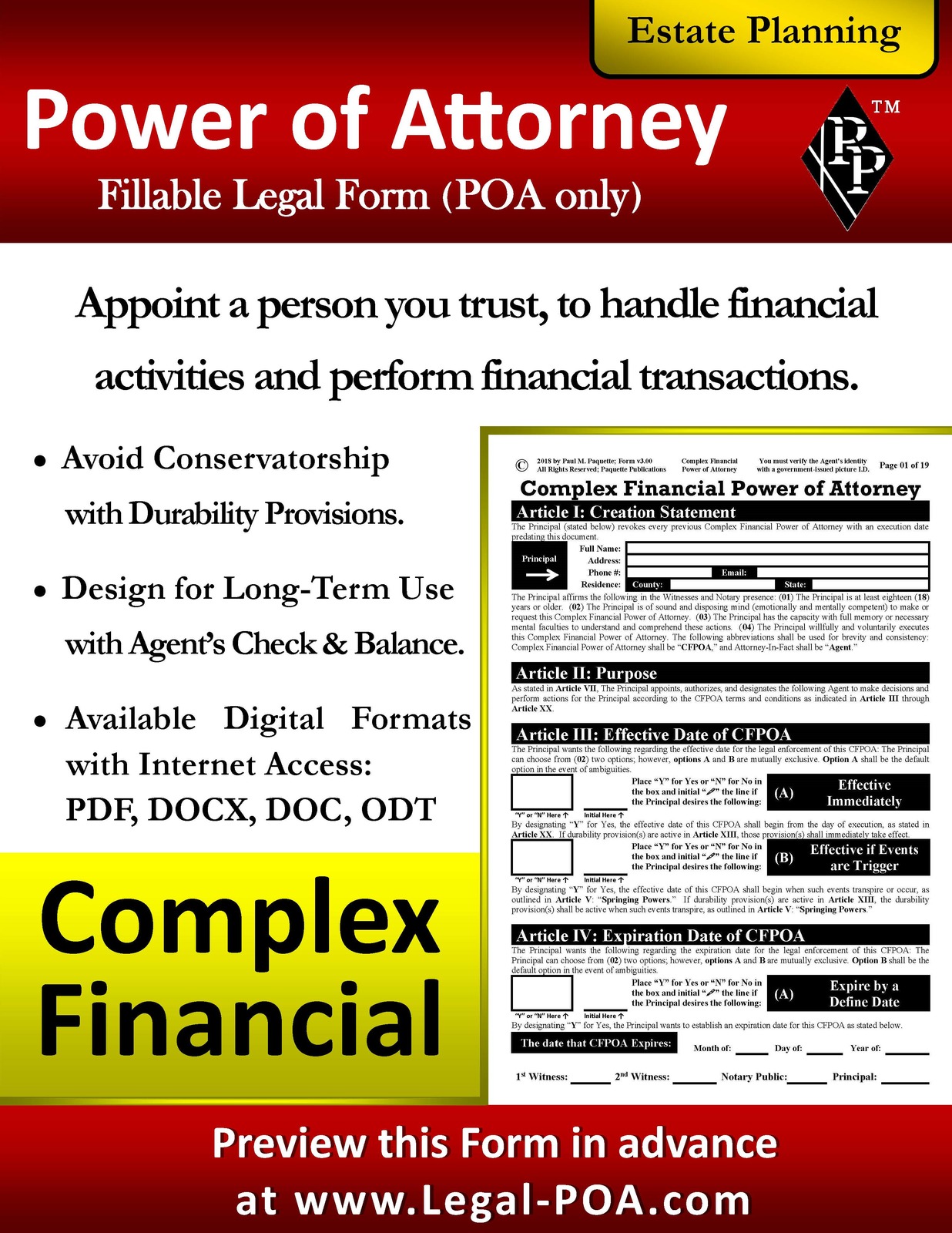 Complex Financial Power of Attorney - Form &amp; Instructions ( Legal Kit ) - $9.99
