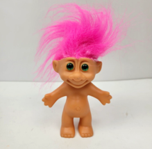 Vintage Troll Doll Neon Pink Fuchsia Hair Good Luck Troll Doll 4 1/2&quot; - £6.24 GBP