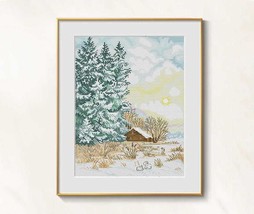 Winter House cross stitch woods pattern pdf - Winter forest cross stitch... - £9.03 GBP
