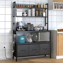 Black Metal Kitchen Baker's Rack 4-Shelves with Bottom Storage Cabinets - $447.91 CAD