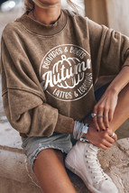 Brown Autumn Pumpkin Print Loose Drop Shoulder Sweatshirt - $24.90