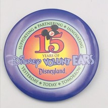Disney Cast Member 15 Years of Volunt Ears Purple Round Pin Pinback Button 3&quot; - £9.79 GBP