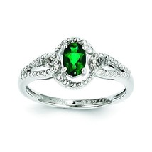 Sterling Silver Created Emerald &amp; Diamond Ring - £55.14 GBP