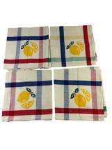 Vintage 1994 Lemon Napkin Set of 4 Red Blue Handwoven Cotton 18&quot; Square - £19.75 GBP