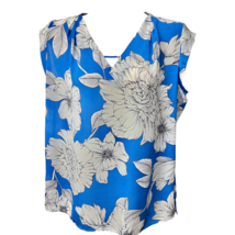 Banana Republic Womens Blouse Blue White Floral Cap Sleeve V Neck Side Slits S - £13.72 GBP