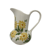 Vintage 60&#39;s Artisan Made Pottery Pitcher, Yellow Flowers - $32.57 CAD