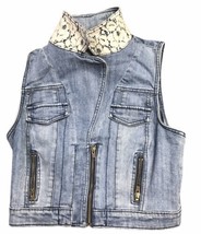 Candies Blue Jean Denim 1/4 Zip Sleeveless Stretch Vest Jacket Size M Lace - £14.37 GBP