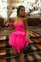 Sexy Sweetheart A Line Tulle Hot Pink Homecoming Dress With Ruffles,Short Gradua - £111.45 GBP