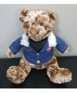 M&amp;M Teddy Bear Wearing Denim Jacket With M&amp;M&#39;s on Back 11&quot; Sitting - $12.61