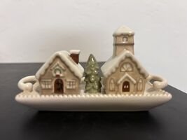 Grasslands Road Good Tidings Stoneware Salt &amp; Pepper Shakers Houses w/ Tray - $9.90