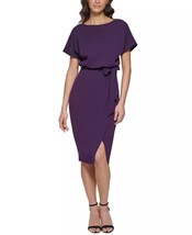 kensie Belted Blouson Wrap Sheath Dress Eggplant Size 12 $98 - $38.61