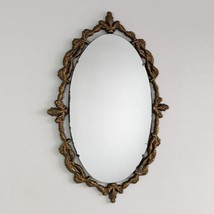 Vintage Gilt Frame Wall Mirror, Cast Metal, Oval, Distressed - $58.35
