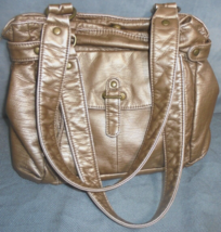 Bueno Bronze Medium Double Strap Handbag Purse Faux Leather Vegan Organizer - $11.05
