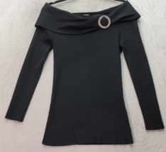 INC International Concepts Sweater Women&#39;s M Black Knit Off the Shoulder Brotch - £18.11 GBP