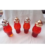 Vintage Condiment Set (4) Red Etched Glass w/Grapevine &amp; Silver/Gold Ton... - €45,59 EUR