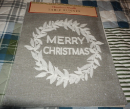 NEW  Merry Christmas Silver Metallic TABLE RUNNER 14 X 72  Fabric HOLIDAY - $19.75