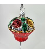 Vintage Ornament Flower Rose Basket Figural Cupcake West Germany Blown G... - $34.17 CAD
