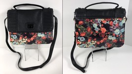 BCBGeneration Black Floral Flap Large Messenger Purse Crossbody Bag - £34.95 GBP