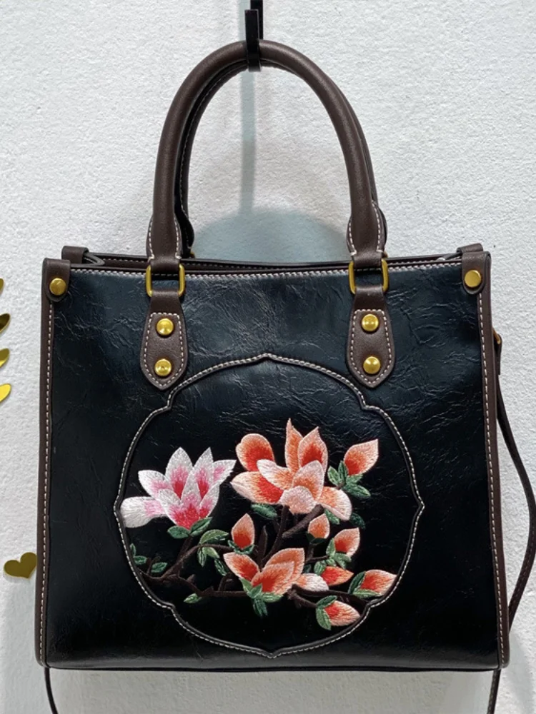 High Quality Leather Women&#39;s Bag New Retro Chinese Style Embroidery Ladies Shoul - $115.35