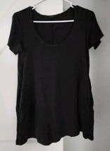 Lululemon Black Scoop Neck Short Sleeve Tee Shirt Side Pockets Approx 12 17&quot; PTP - £15.66 GBP