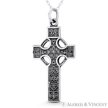 Irish Gaelic Celtic Knot Triskellion Oxidized .925 Sterling Silver Cross Pendant - £18.17 GBP+