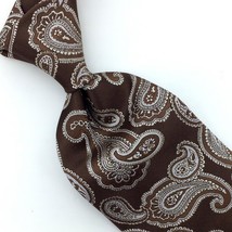 Dolcepunta Italy Tie Brown Silver Paisley Sevenfold Heavy Luxe Silk Woven L1 New - £150.35 GBP