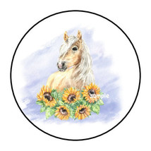 30 Watercolor Horse With Sunflowers Envelope Seals Labels Stickers 1.5&quot; Round - £5.98 GBP